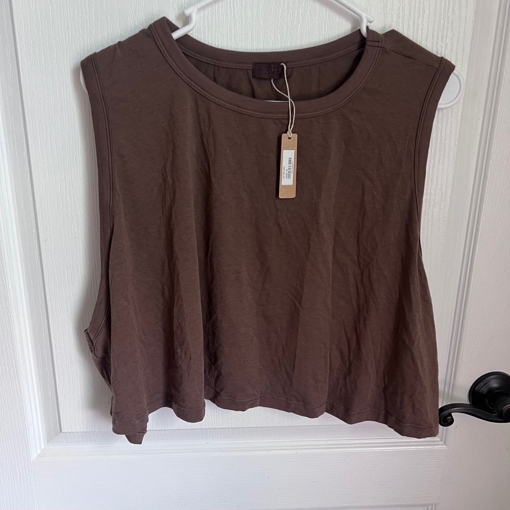Skims Cotton Jersey Muscle Tank Oxide Brown Cropped Sleeveless Top Size 4X NWT